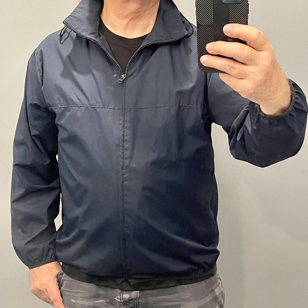 IZOD XFG Mens Dark Blue Golf Sz Med Hooded Windbreaker Jacket Full Zip S1107-400